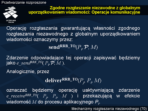 Zgodne rozgłaszanie niezawodne z globalnym uporządkowaniem wiadomości: Operacje komunikacyjne