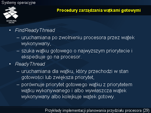 Procedury zarządzania wątkami gotowymi