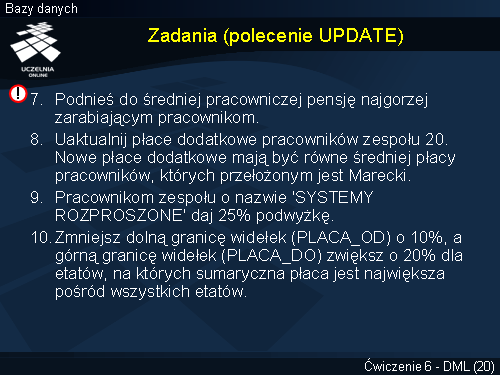 Zadania (polecenie UPDATE)