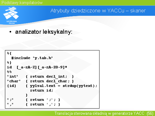 Atrybuty dziedziczone w YACCu – skaner