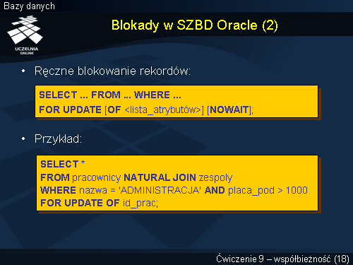 Blokady w SZBD Oracle (2)