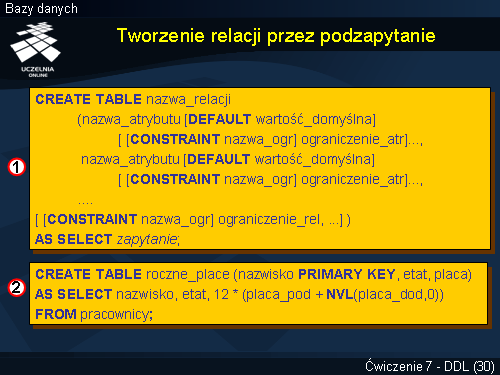 Tworzenie relacji przez podzapytanie