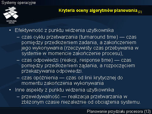 Kryteria oceny algorytmów planowania (2)