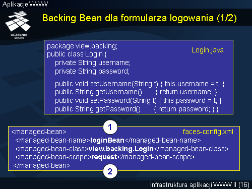 Backing Bean dla formularza logowania (1/2)