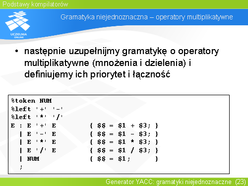 Gramatyka niejednoznaczna – operatory multiplikatywne
