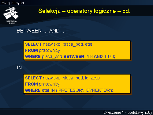 Selekcja – operatory logiczne – cd.