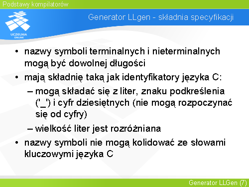 Generator LLgen - składnia specyfikacji(2)