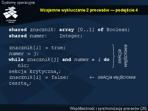 Wzajemne wykluczanie 2 procesów — podejście 4