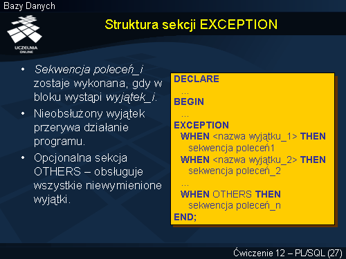 Struktura sekcji EXCEPTION