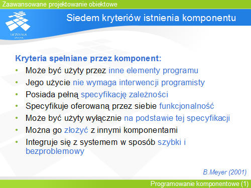 Siedem kryteriów istnienia komponentu