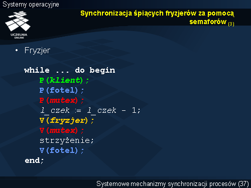 Synchronizacja śpiących fryzjerów za pomocą semaforów (3)