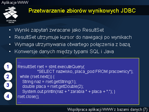 Przetwarzanie zbiorów wynikowych JDBC