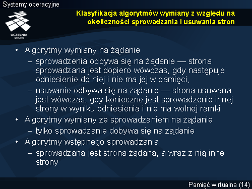 Klasyfikacja algorytmów wymiany z względu na okoliczności sprowadzania i usuwania stron