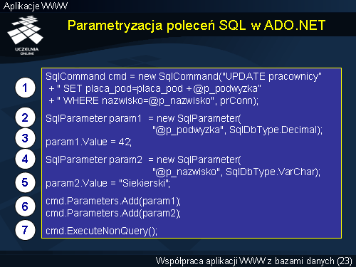 Parametryzacja poleceń SQL w ADO.NET