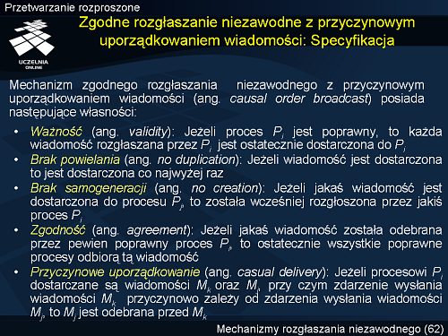 Zgodne rozgłaszanie niezawodne z przyczynowym uporządkowaniem wiadomości: Specyfikacja