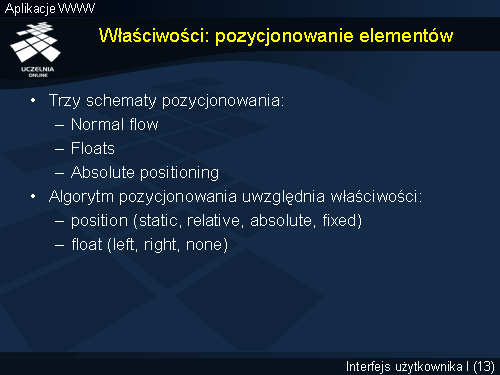 Właściwości: pozycjonowanie elementów