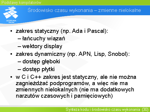Środowisko czasu wykonania – zmienne nielokalne(2)