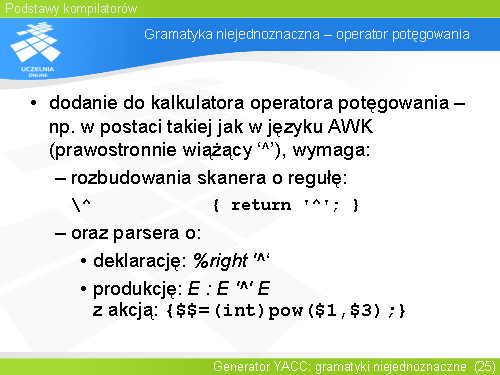 Gramatyka niejednoznaczna – operator potęgowania(1)