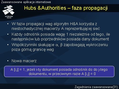 Hubs &Authorities – faza propagacji