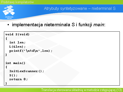 Atrybuty syntetyzowane – nieterminal S