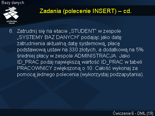 Zadania (polecenie INSERT) – cd.