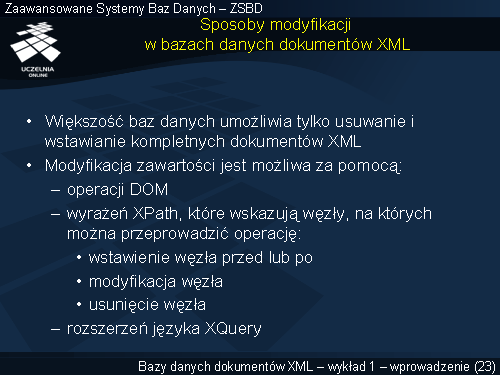 Sposoby modyfikacji w bazach danych dokumentów XML