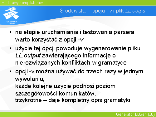 Środowisko – opcja –v i plik LL.output