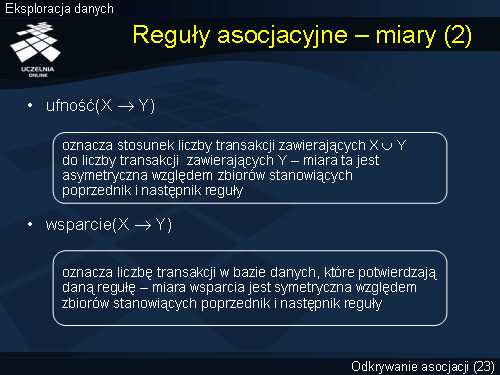 Reguły asocjacyjne – miary (2)
