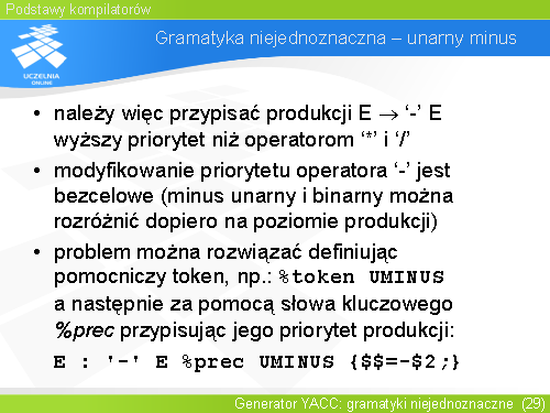 Gramatyka niejednoznaczna – unarny minus(2)
