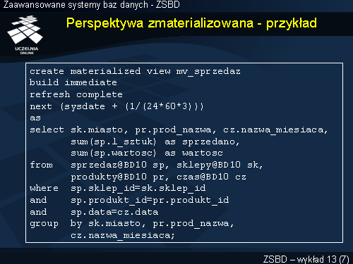 Perspektywa zmaterializowana - przykład