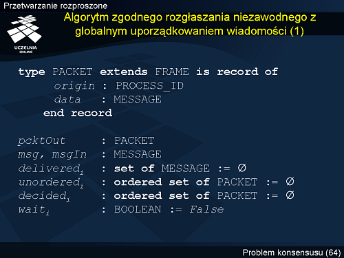 Algorytm zgodnego rozgłaszania niezawodnego z globalnym uporządkowaniem wiadomości (1)