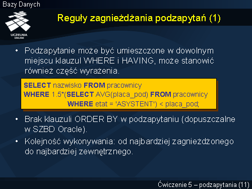 Reguły zagnieżdżania podzapytań (1)