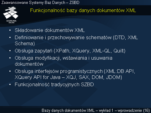 Funkcjonalność bazy danych dokumentów XML