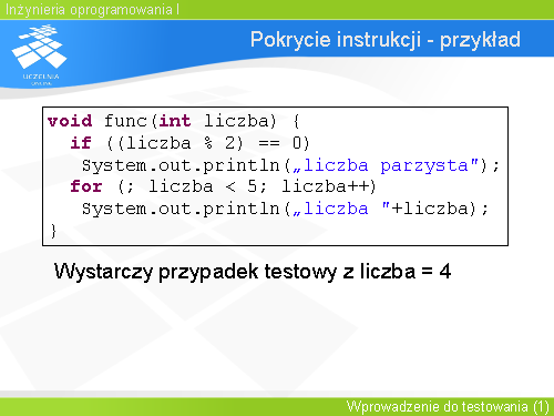 Pokrycie instrukcji - przykład