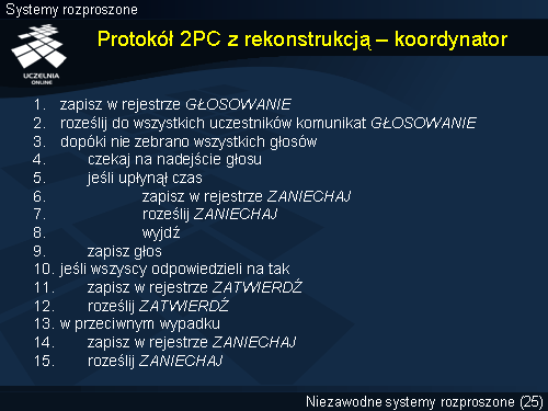 Protokół 2PC z rekonstrukcją – koordynator