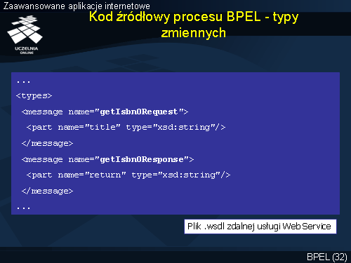 Kod źródłowy procesu BPEL - typy zmiennych(1)