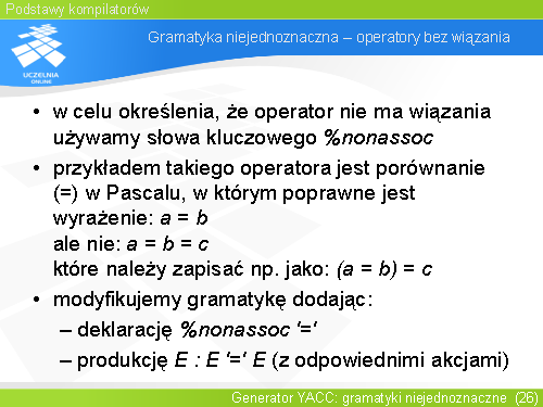 Gramatyka niejednoznaczna – operatory bez wiązania