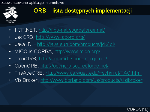 ORB – lista dostępnych implementacji