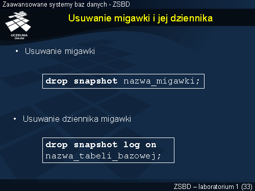 Usuwanie migawki i jej dziennika