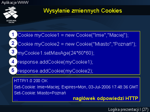 Wysyłanie zmiennych Cookies