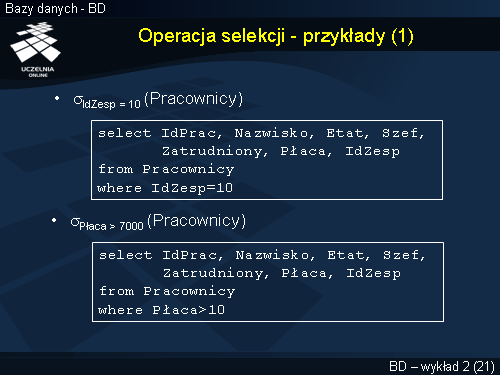 Operacja selekcji - przykłady (1)