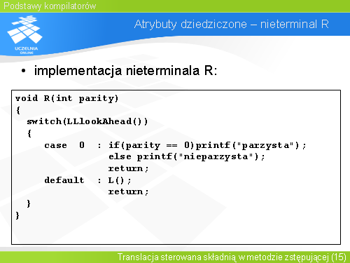 Atrybuty dziedziczone – nieterminal R