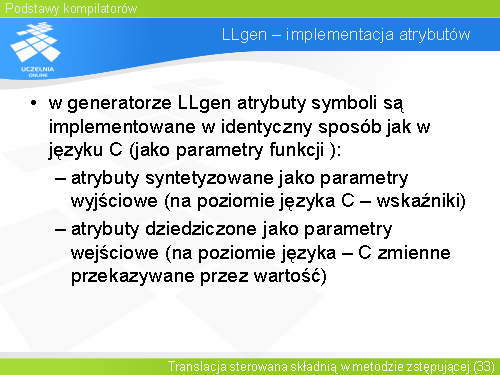 LLgen – implementacja atrybutów