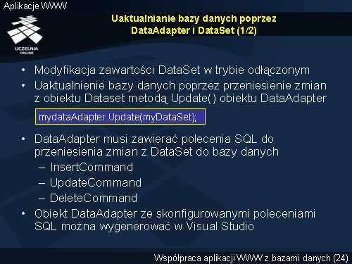 Uaktualnianie bazy danych poprzez DataAdapter i DataSet (1/2)
