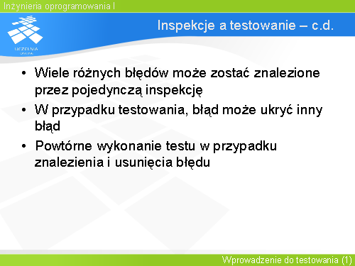 Inspekcje a testowanie – c.d.