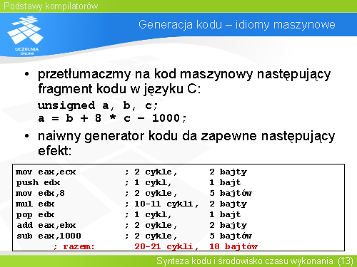 Generacja kodu – idiomy maszynowe(2)
