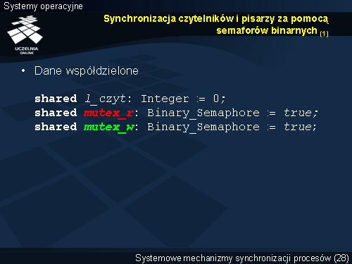 Synchronizacja czytelników i pisarzy za pomocą semaforów binarnych (1)
