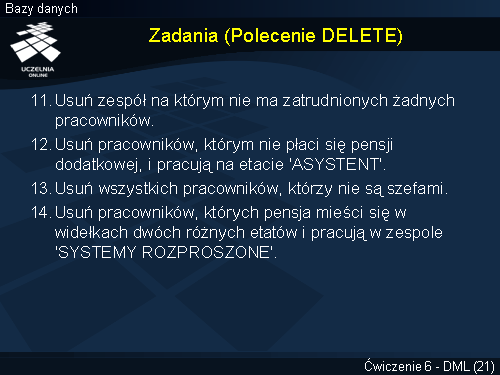 Zadania (Polecenie DELETE)