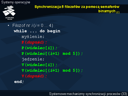 Synchronizacja 5 filozofów za pomocą semaforów binarnych (2)