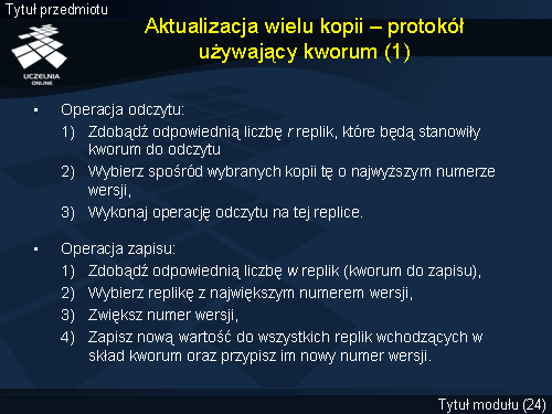 Aktualizacja wielu kopii – protokół używający kworum (1)